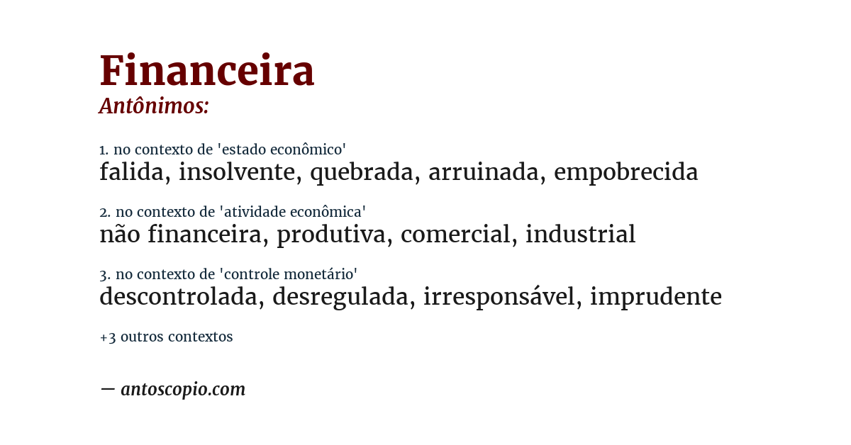 Antônimo de financeira