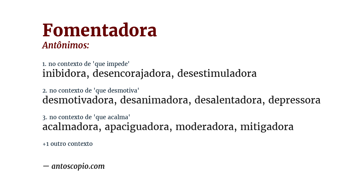 Antônimo de fomentadora