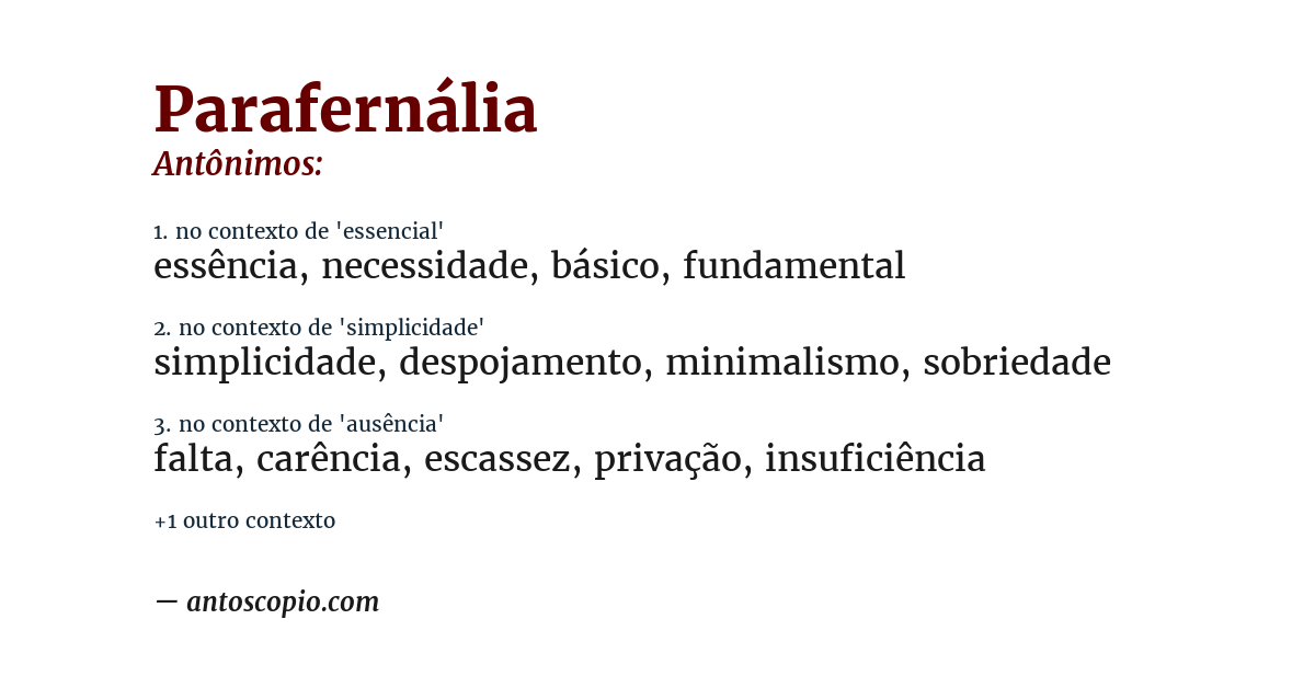 Antônimo de parafernália