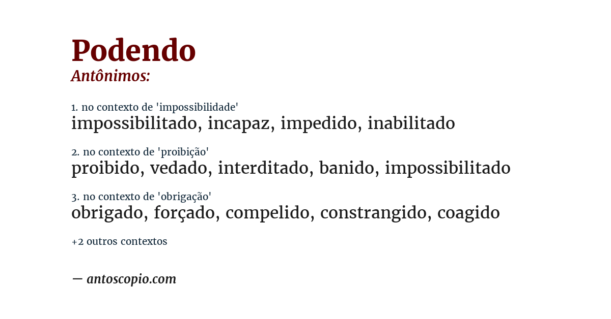 Antônimo de podendo