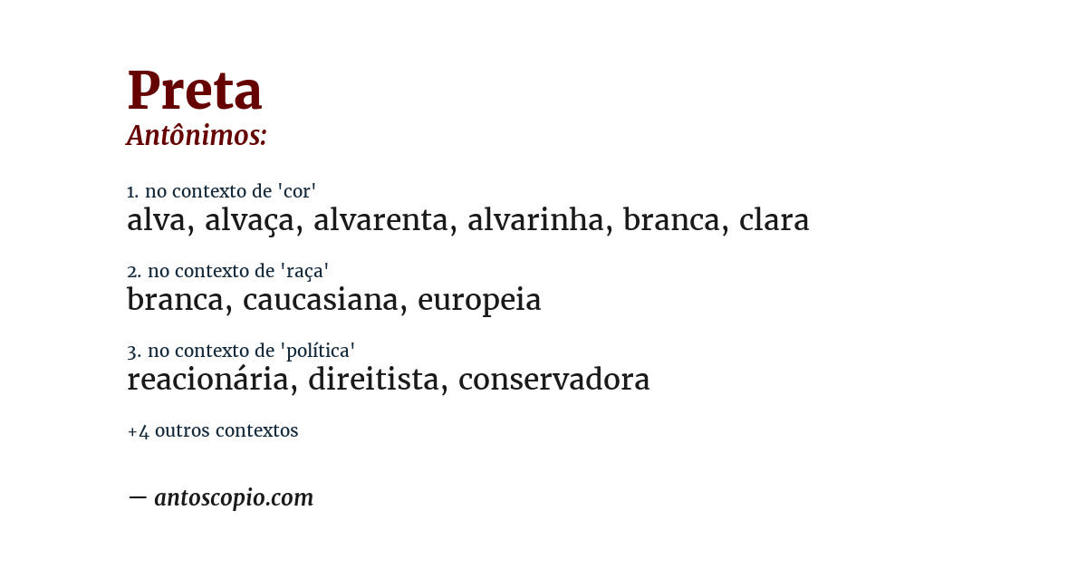 Antônimo de preta