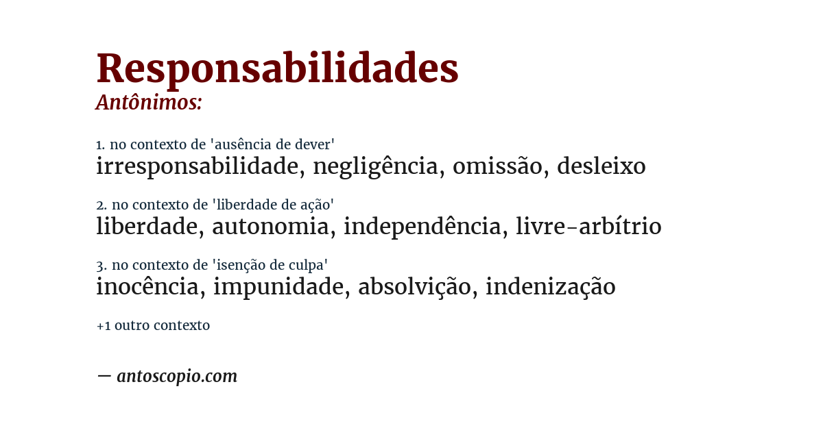Antônimo de responsabilidades