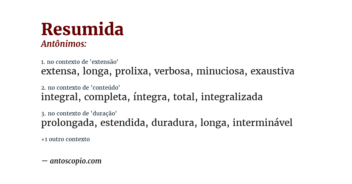 Antônimo de resumida
