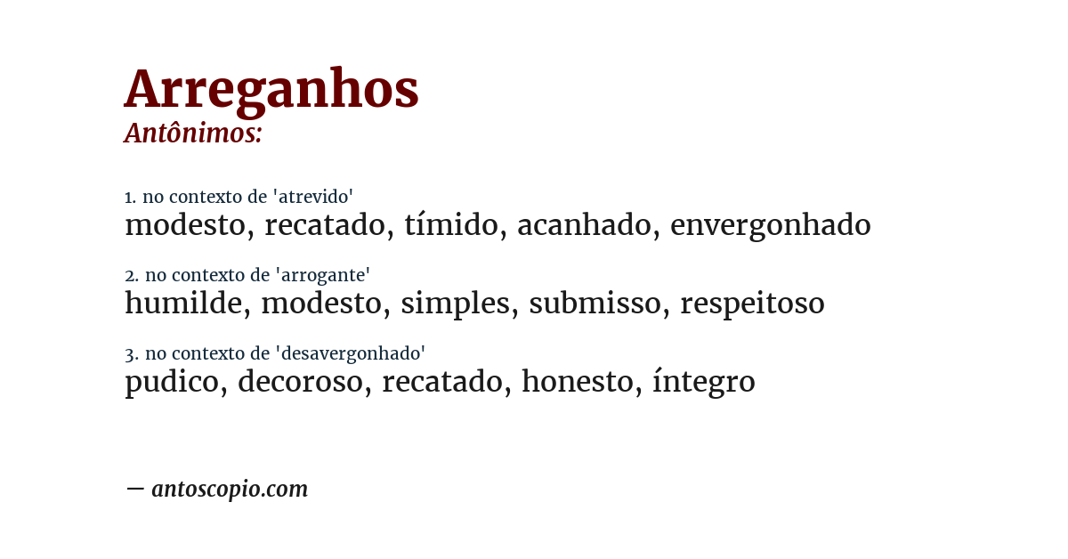 Antônimo de arreganhos