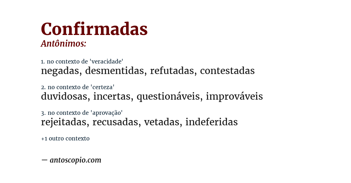 Antônimo de confirmadas