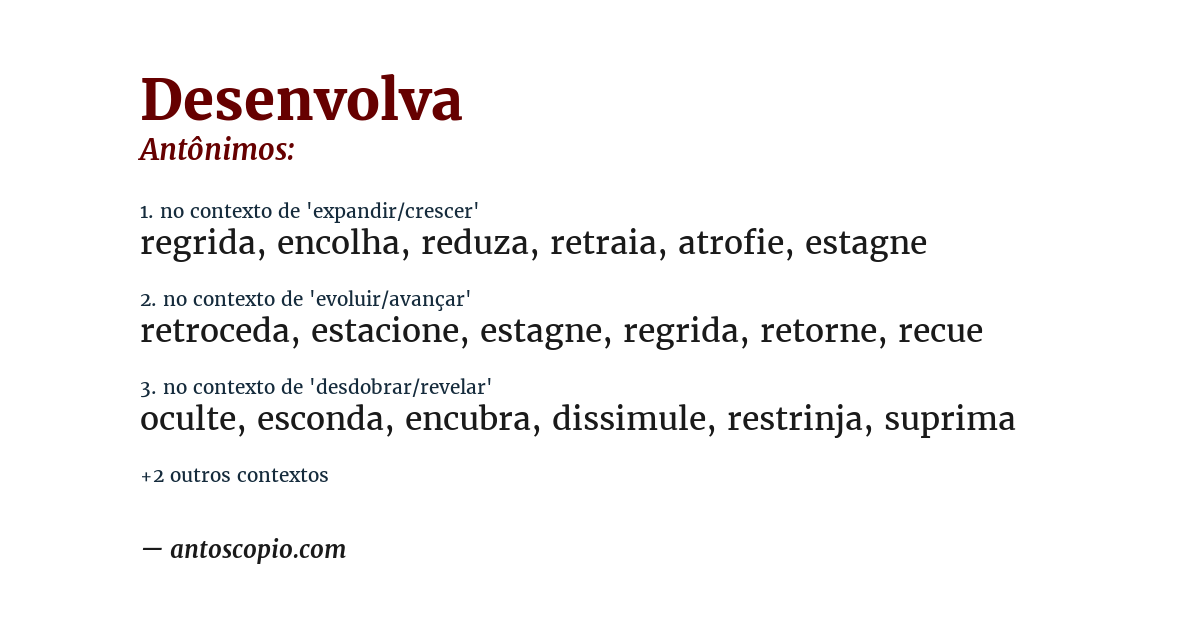 Antônimo de desenvolva