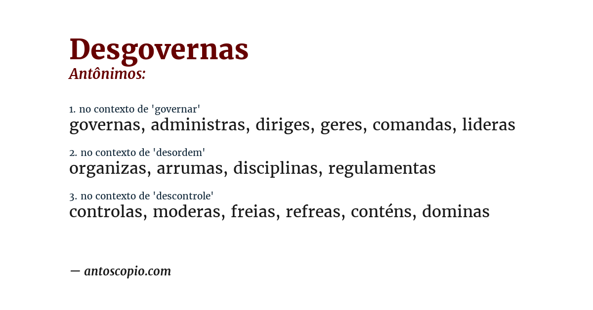 Antônimo de desgovernas
