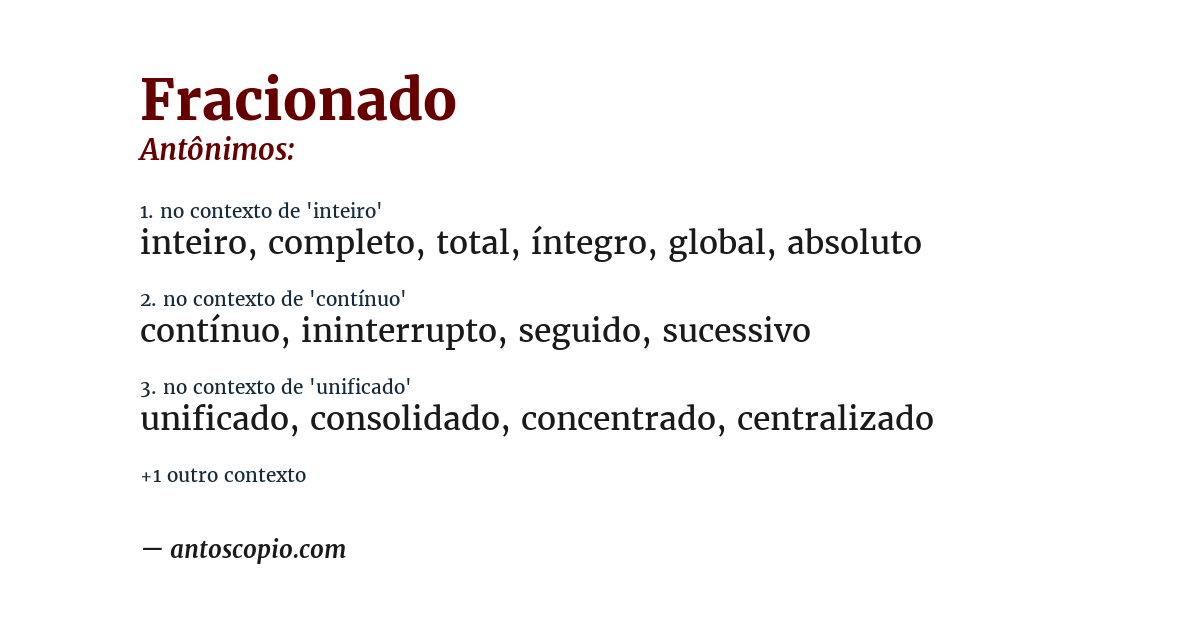 Antônimo de fracionado