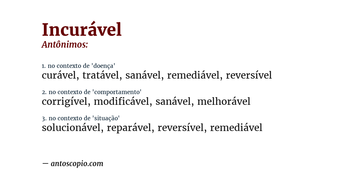 Antônimo de incurável