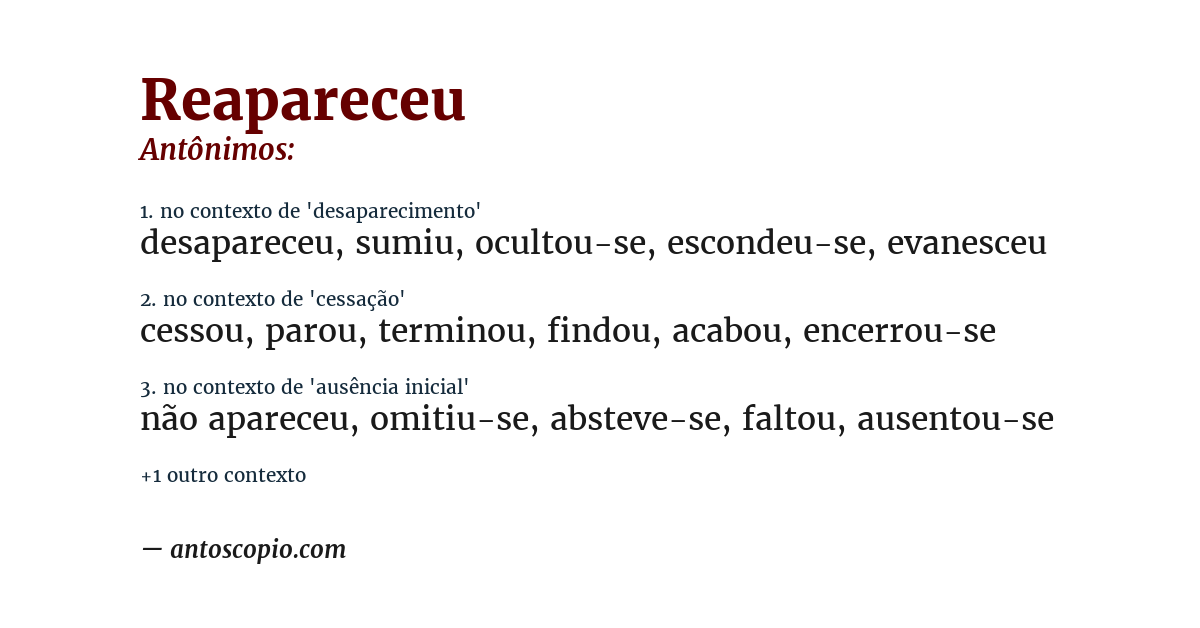 Antônimo de reapareceu