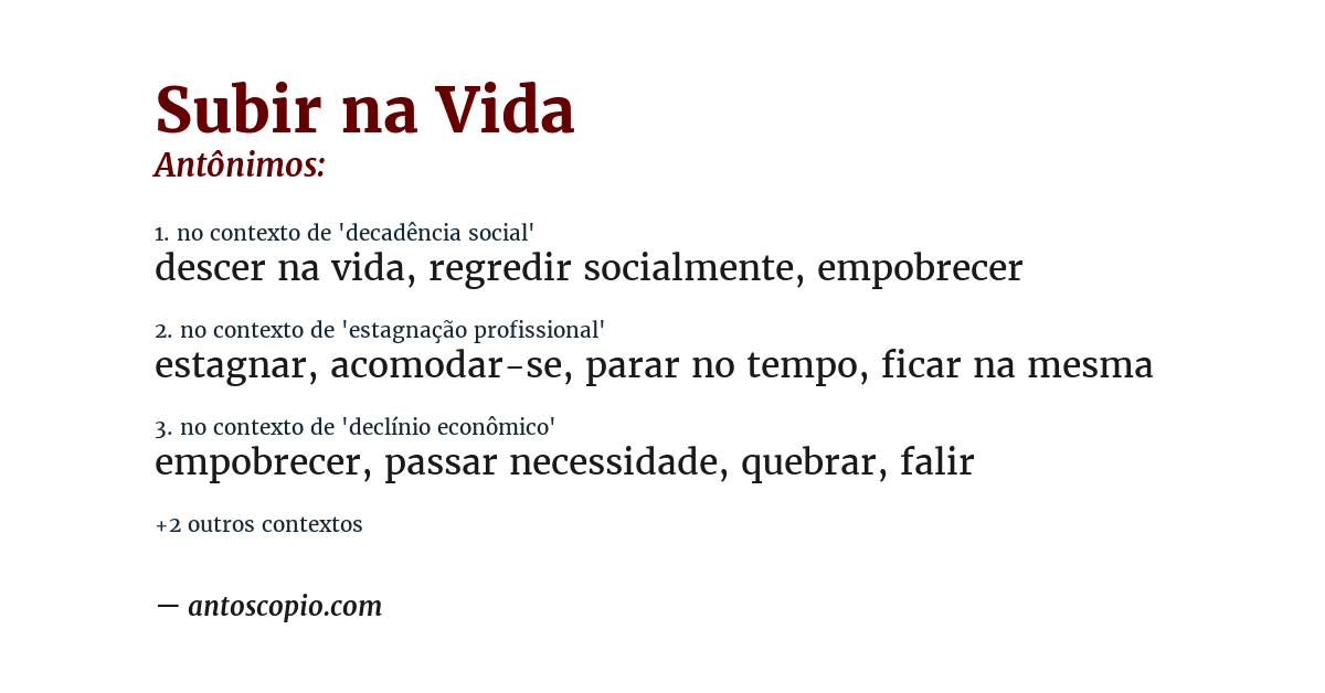Antônimo de subir na vida