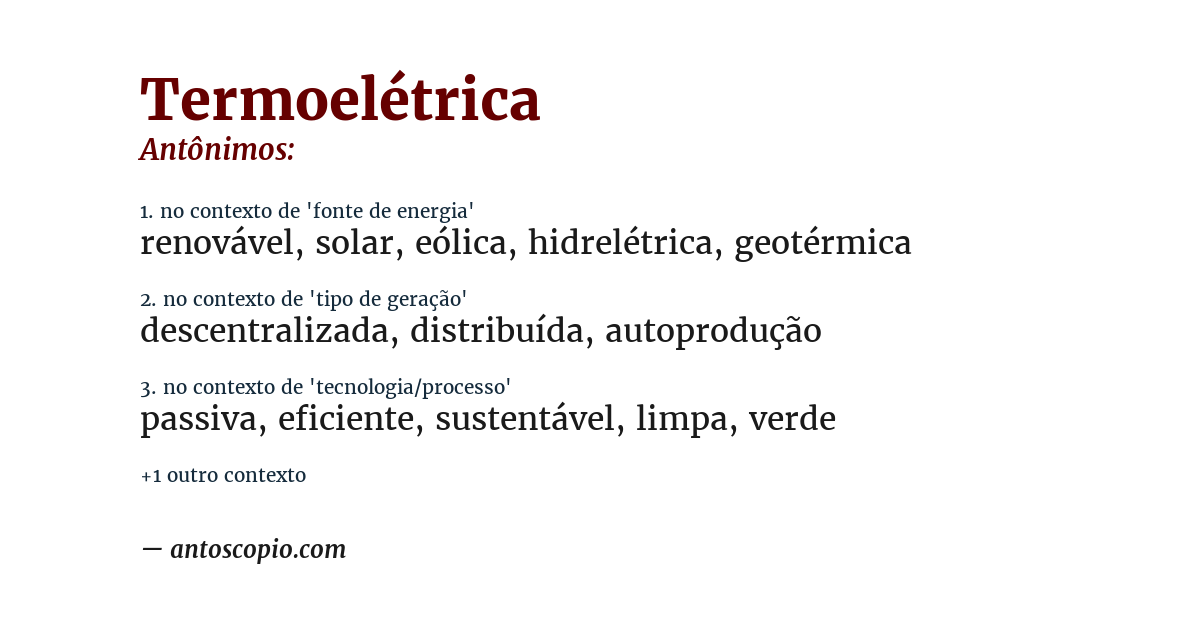 Antônimo de termoelétrica