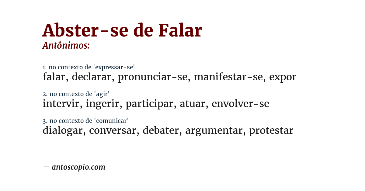 Antônimo de abster-se de falar