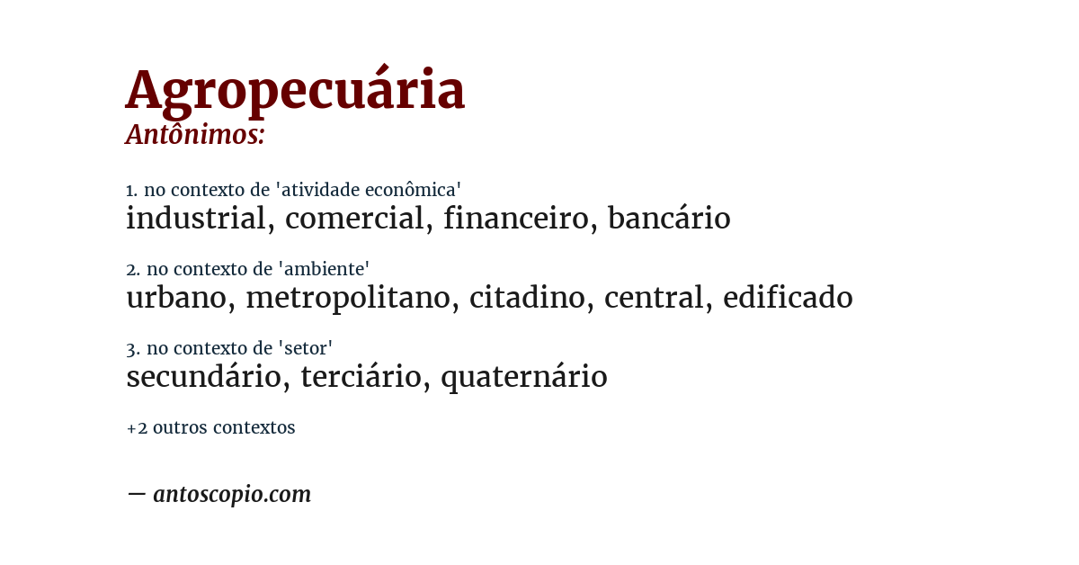 Antônimo de agropecuária