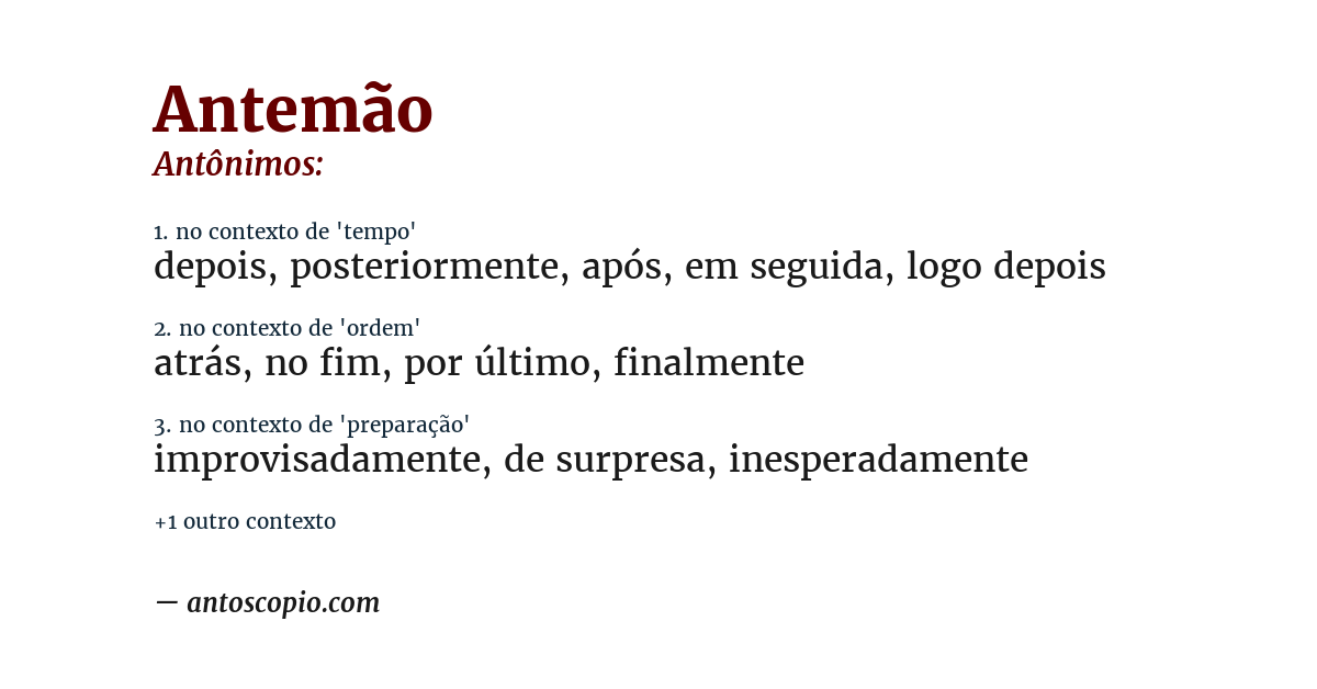 Antônimo de antemão