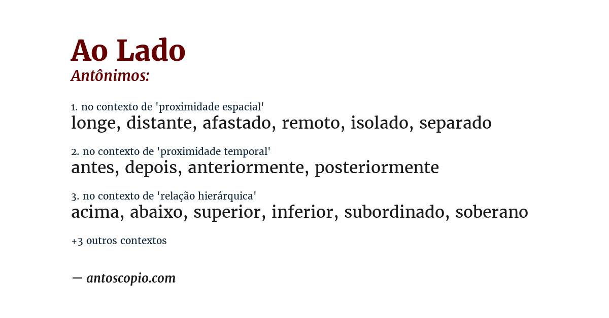 Antônimo de ao lado