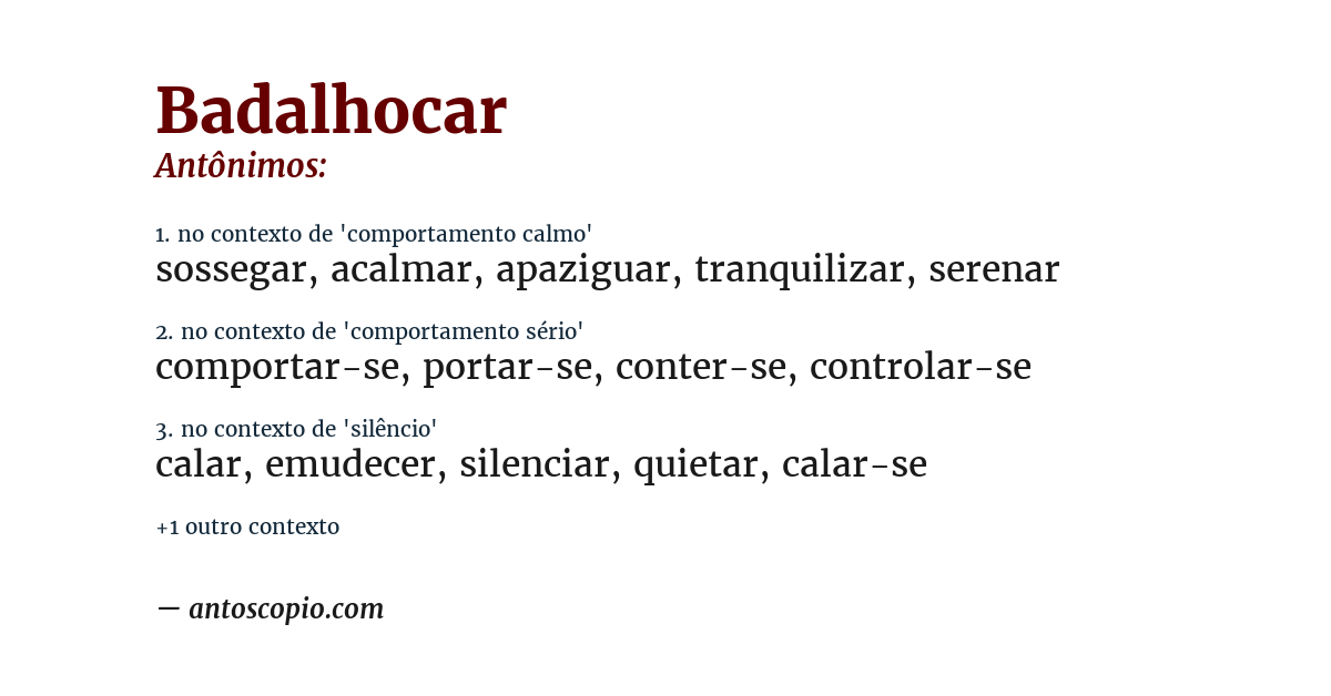 Antônimo de badalhocar