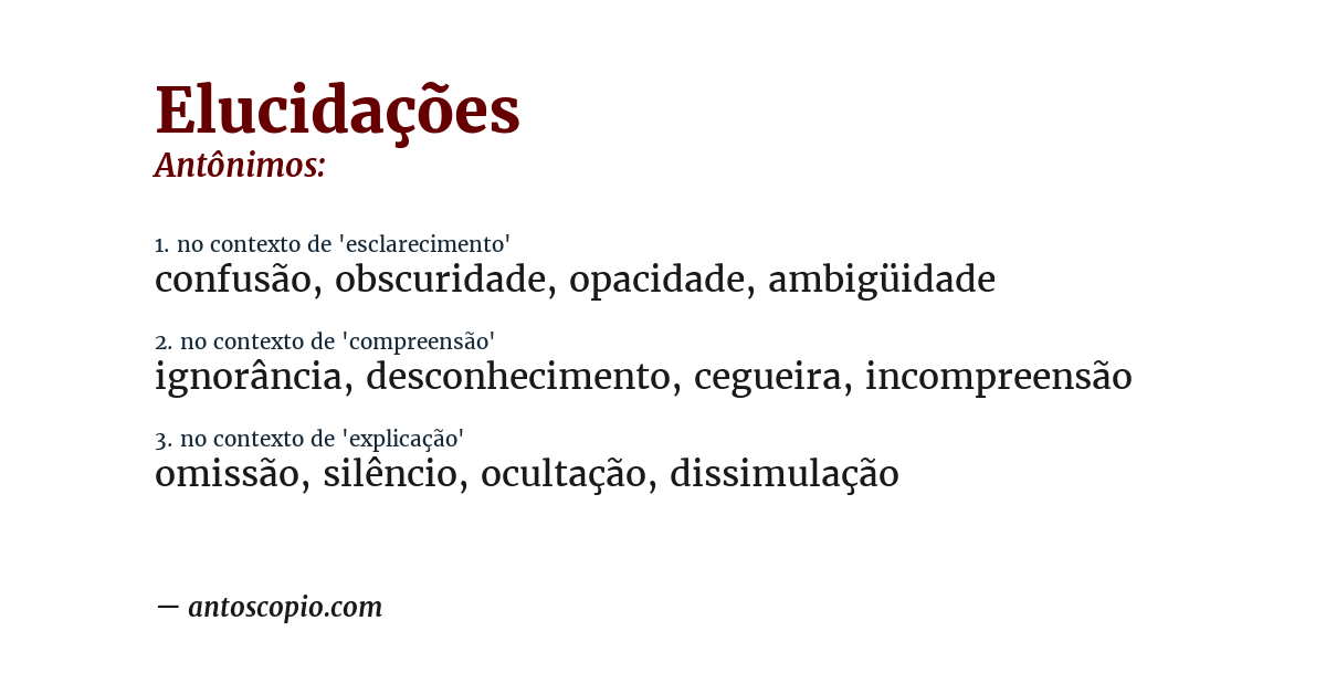 Antônimo de elucidações