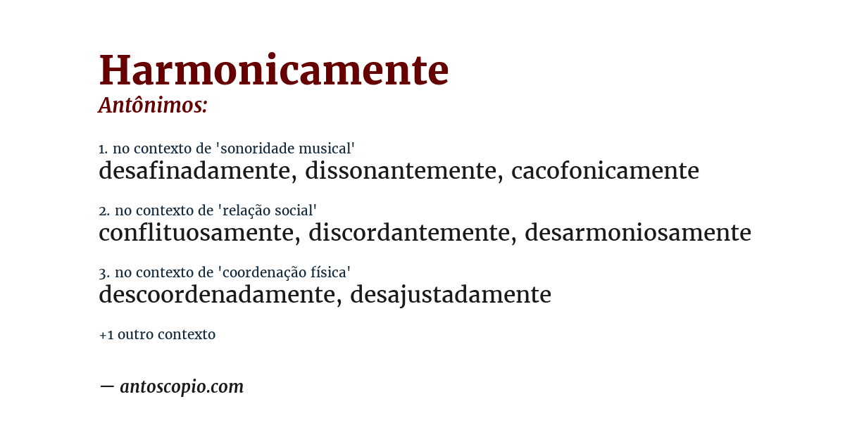 Antônimo de harmonicamente