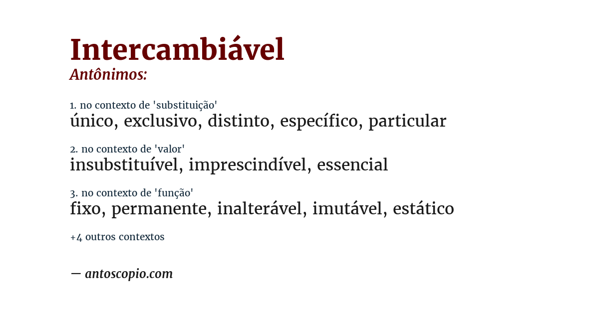 Antônimo de intercambiável
