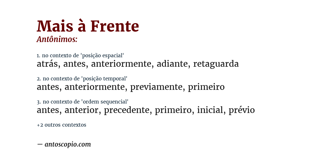 Antônimo de mais à frente