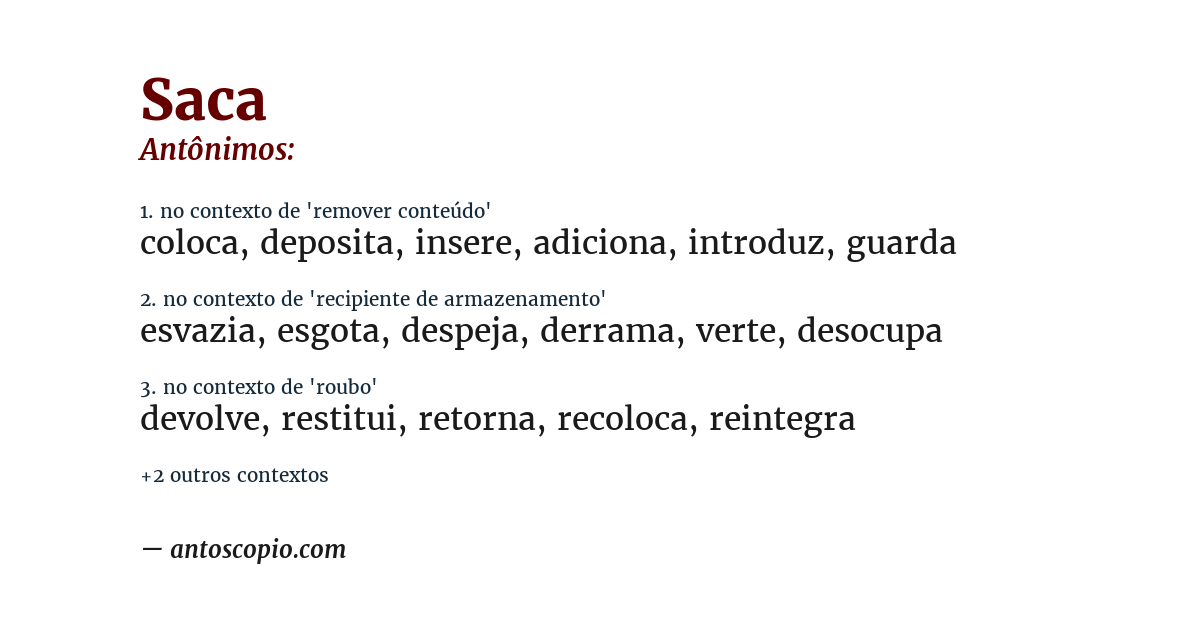 Antônimo de saca