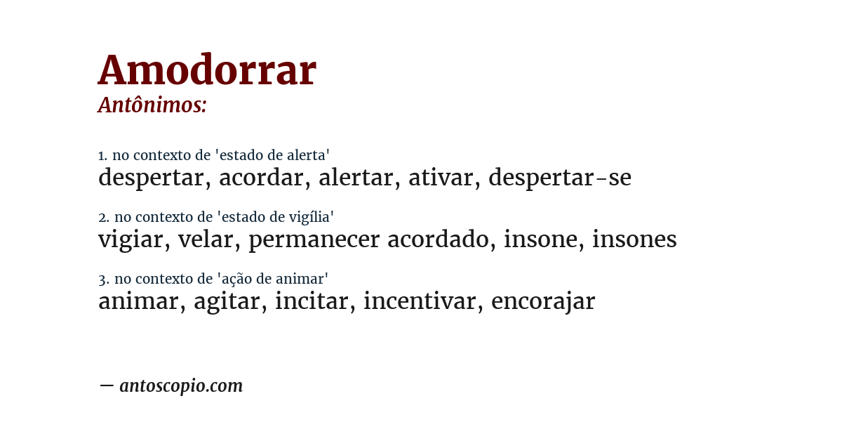 Antônimo de amodorrar