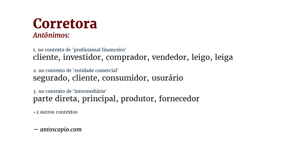 Antônimo de corretora