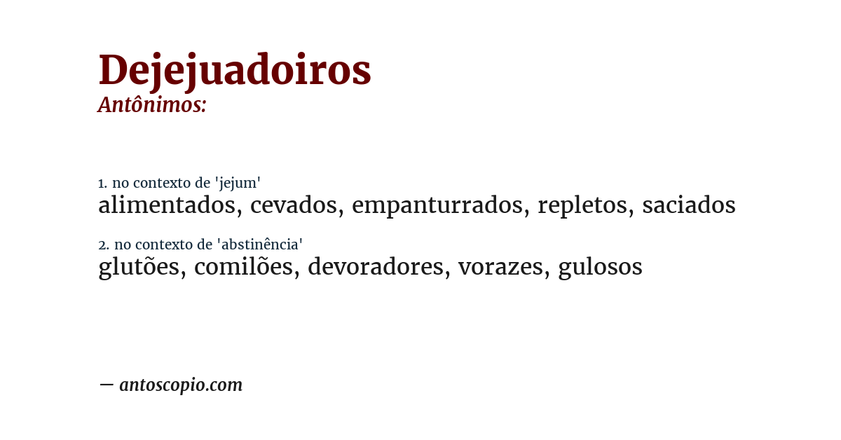 Antônimo de dejejuadoiros