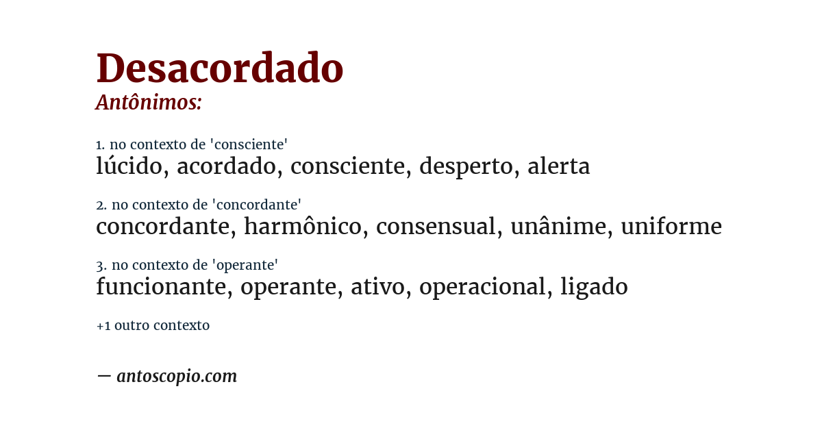 Antônimo de desacordado
