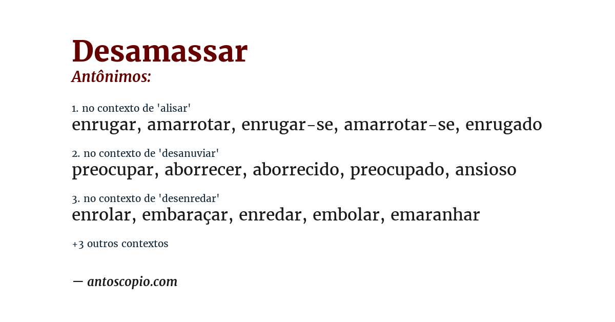 Antônimo de desamassar