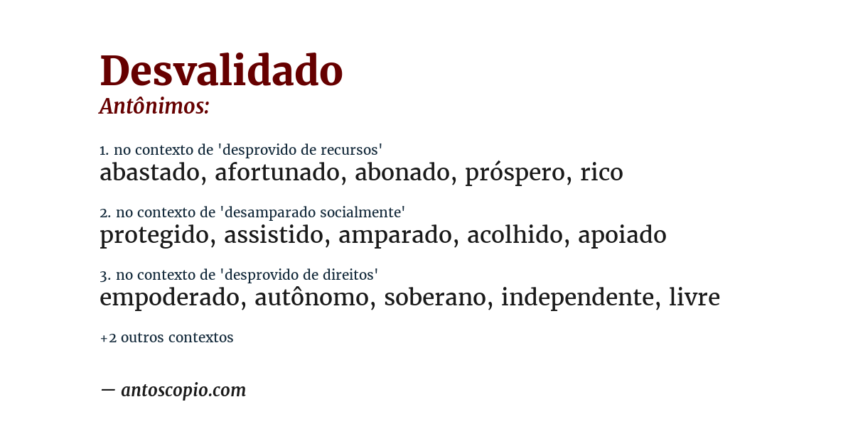 Antônimo de desvalidado