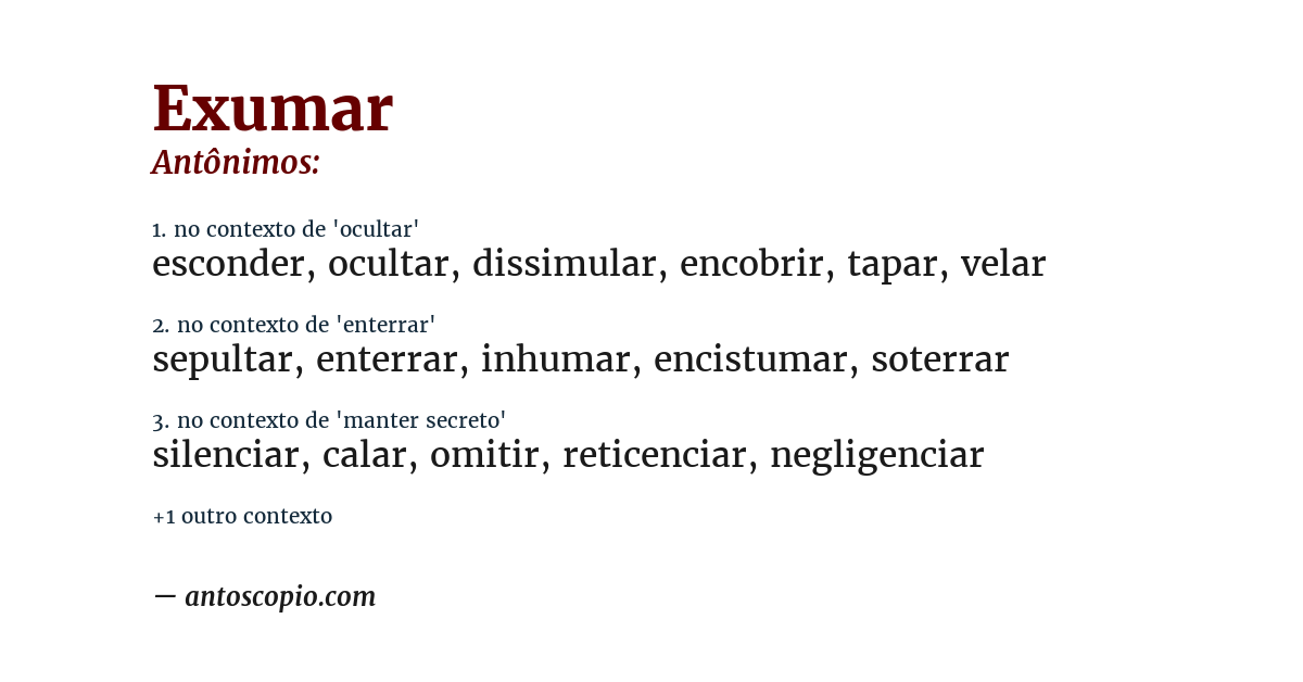 Antônimo de exumar