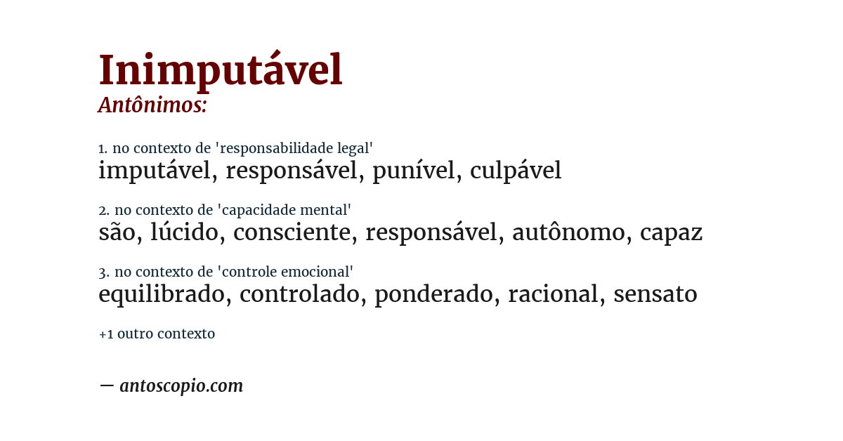 Antônimo de inimputável