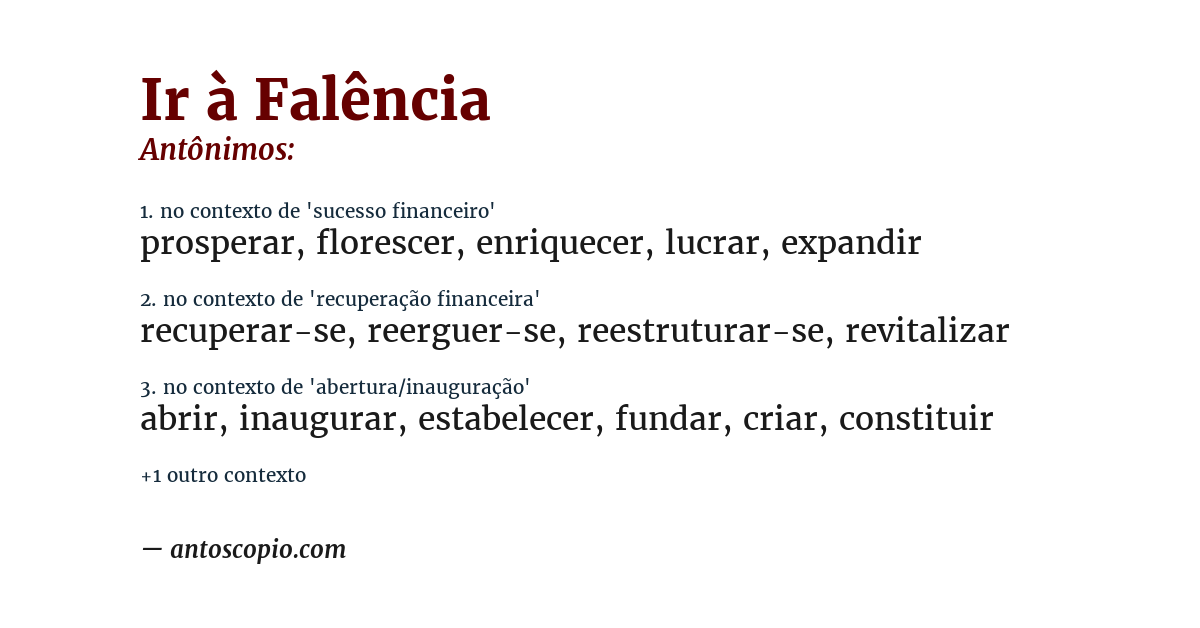 Antônimo de ir à falência
