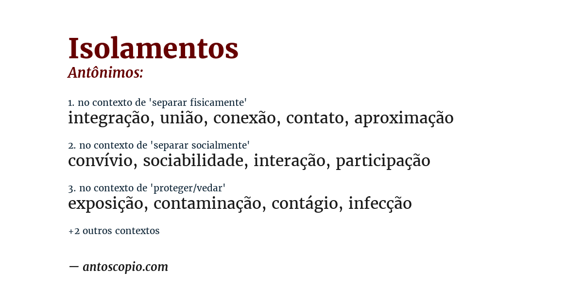 Antônimo de isolamentos