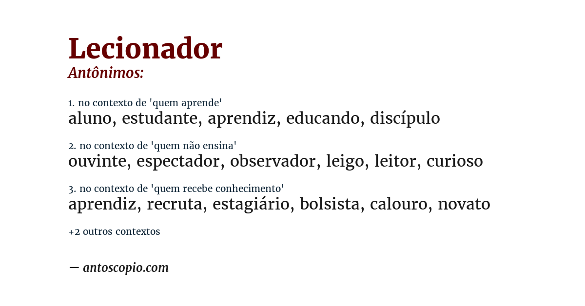 Antônimo de lecionador