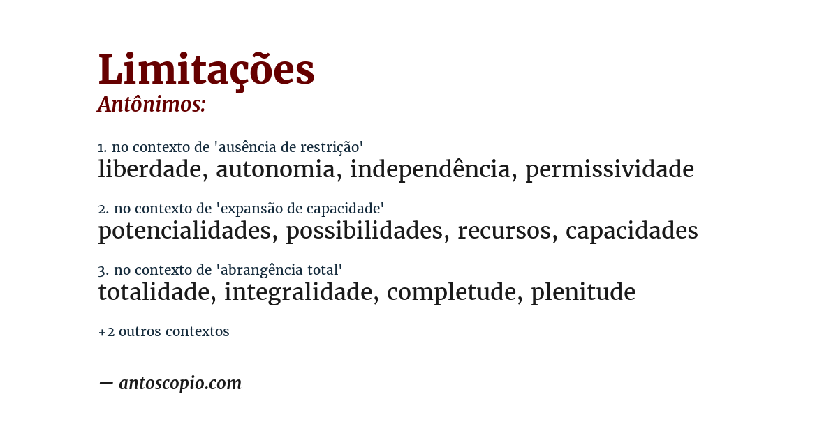 Antônimo de limitações
