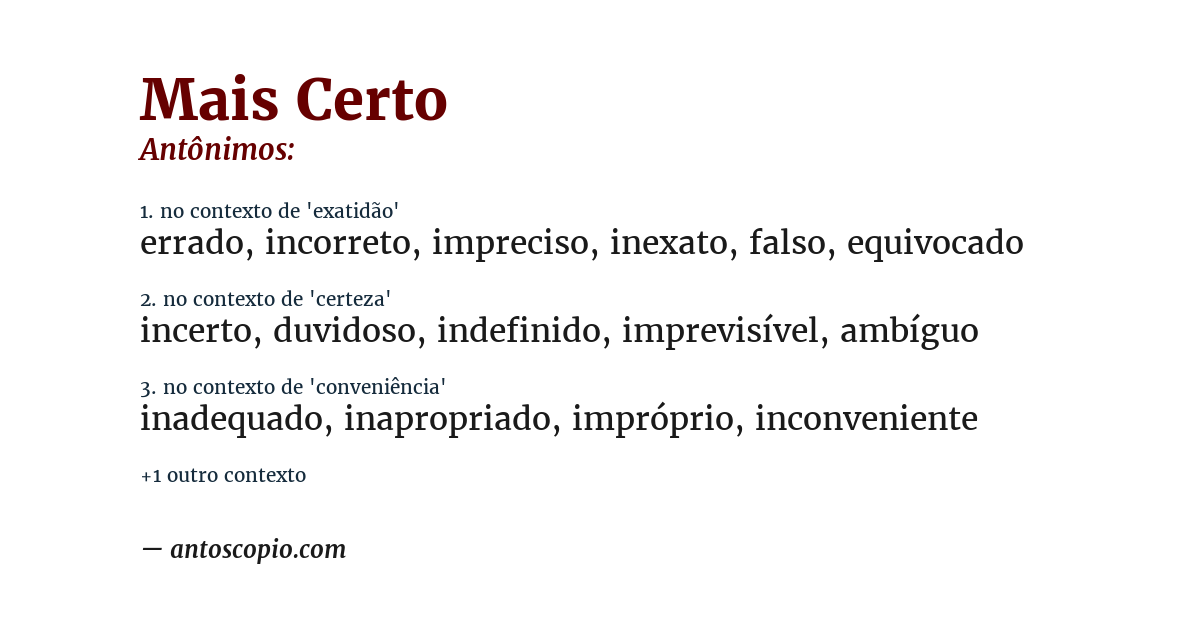 Antônimo de mais certo
