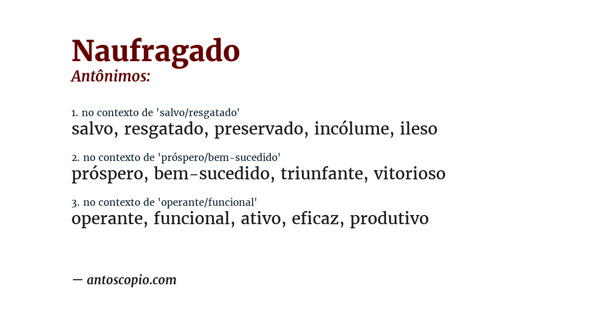 Antônimo de naufragado