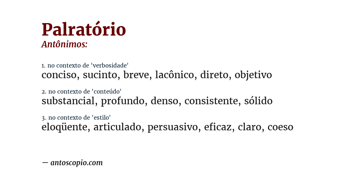 Antônimo de palratório
