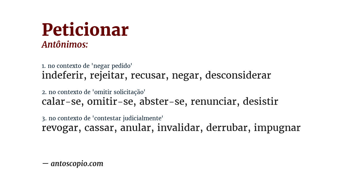 Antônimo de peticionar