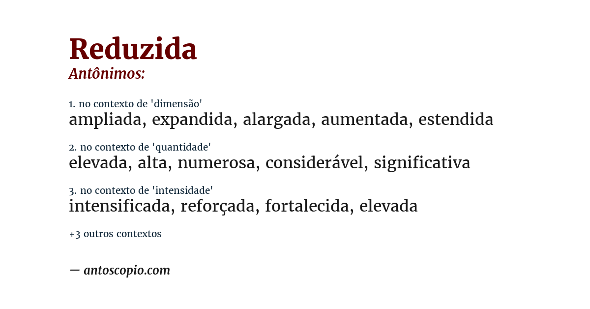 Antônimo de reduzida