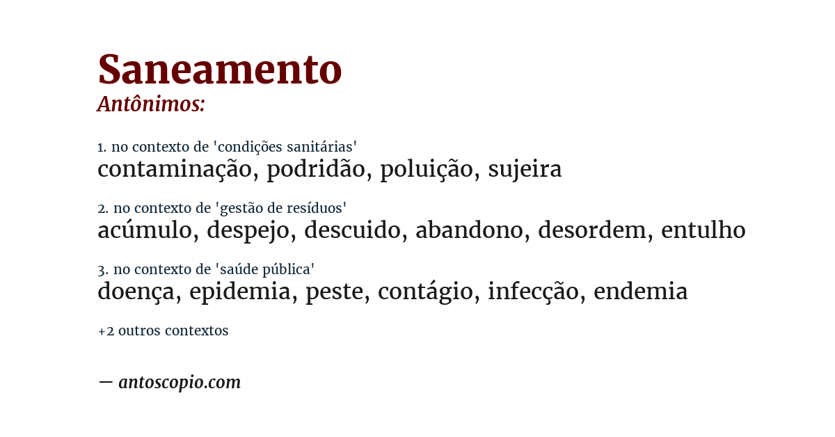 Antônimo de saneamento