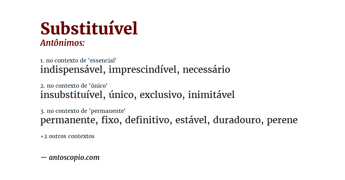 Antônimo de substituível