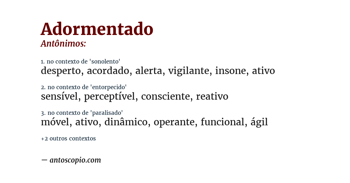 Antônimo de adormentado