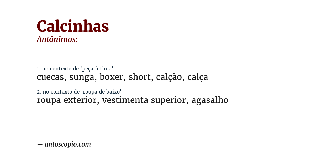 Antônimo de calcinhas