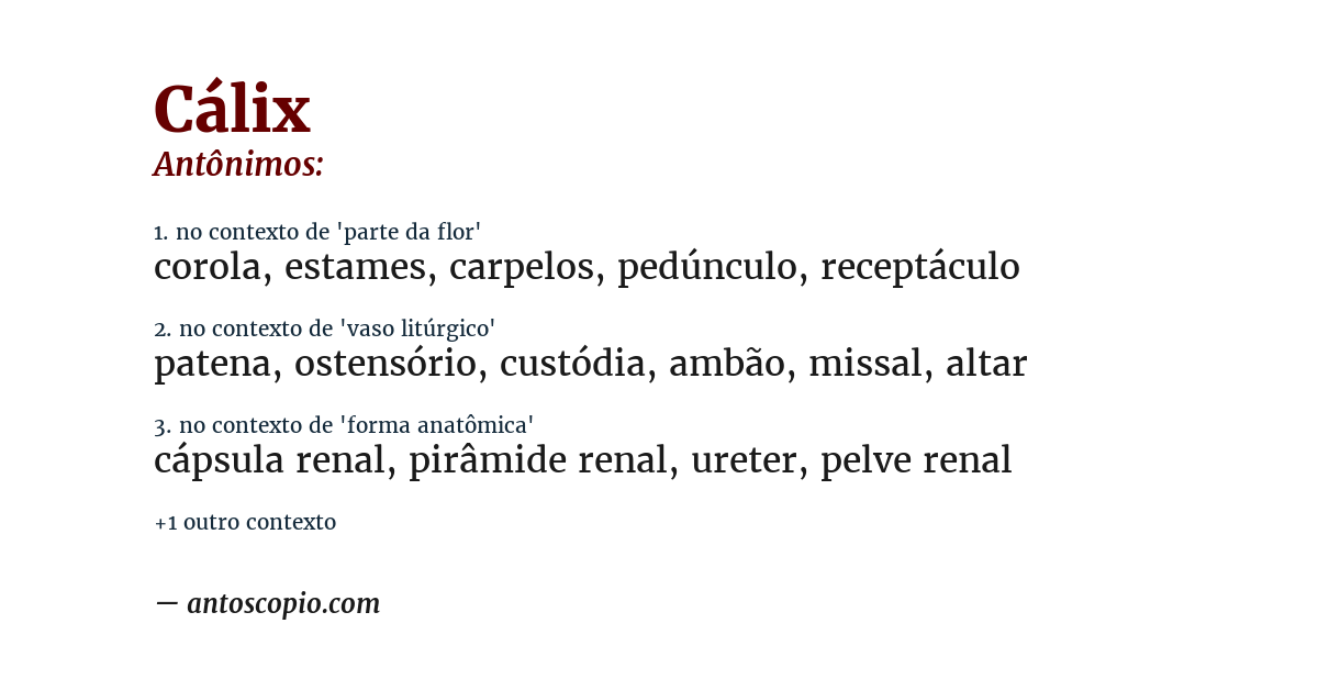 Antônimo de cálix