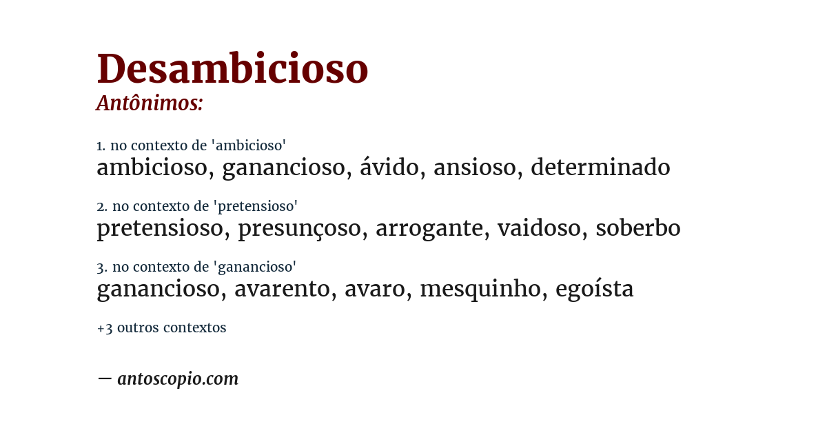 Antônimo de desambicioso