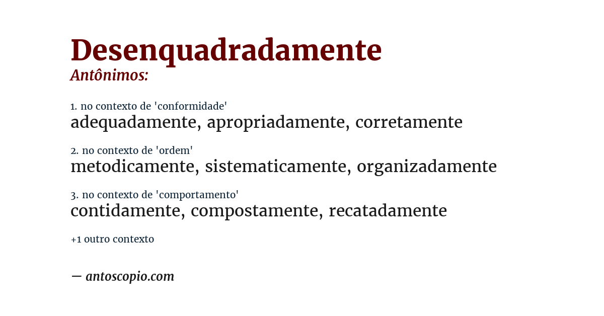 Antônimo de desenquadradamente